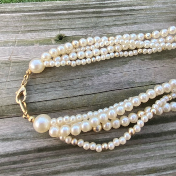 Faux Pearl 4 strand necklace with gold accent beads 24 inches - Picture 7 of 9
